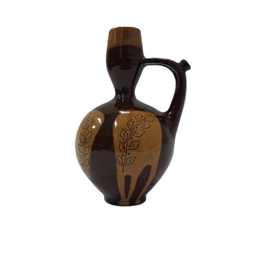 Vintage Ceramic Pitcher – Handcrafted Charm with Leaf Motif | 14 cm
