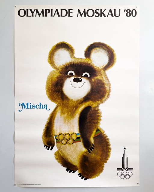 🏟️ Mischa - Jeux olympiques de Moscou 1980 - Affiche officielle allemande d'époque - 99 x 68 cm