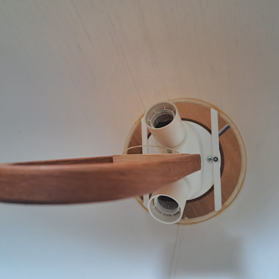 Lampada a sospensione vintage DOMUS 2435 Rise & Fall – Legno e tessuto – Design tedesco di metà secolo (photo 8 of 10)