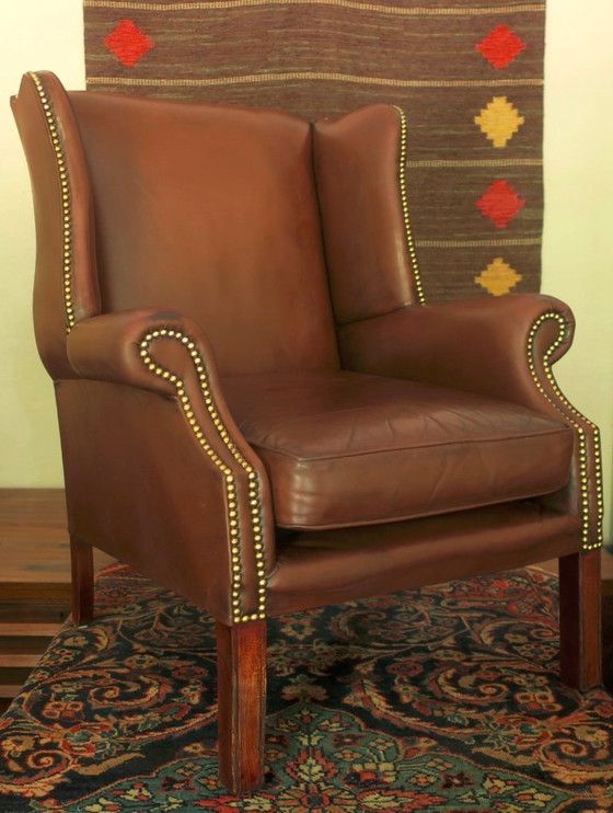 Image 1 of Poltrona club vintage in pelle con schienale alto, anni '70