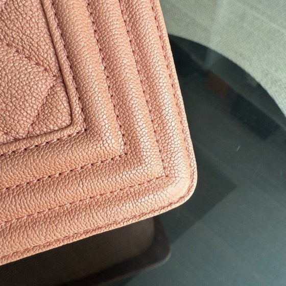 Image 1 of Chanel Boy Medium - Caviar 25CM Quilted Nude Blush Caramel Ruthenium Silver Hardware Series 26