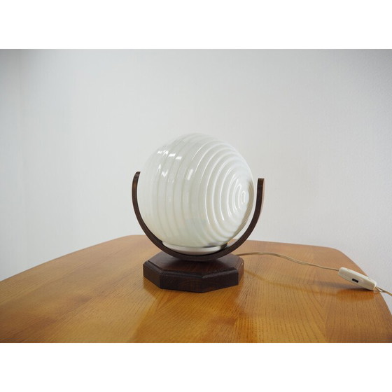 Image 1 of Vintage round table lamp in wood and glass, Czechoslovakia 1970