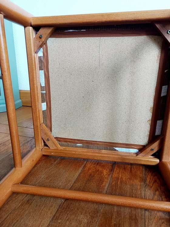 Image 1 of 3 sedie in pino e tessuto in stile vintage