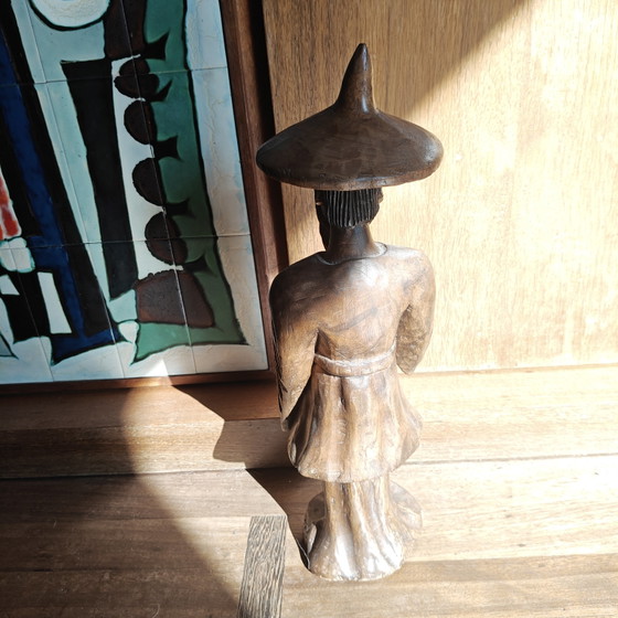 Image 1 of Large Hand-Carved Wooden Chinese Scholar Sculpture | 54 cm | Solid Wood