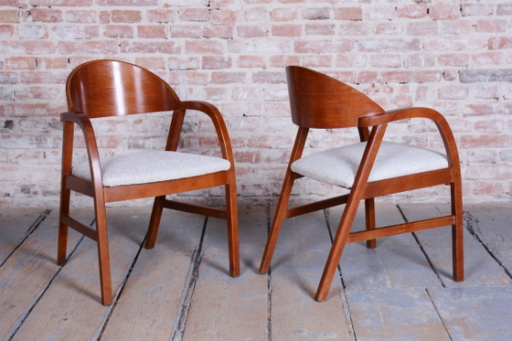 Pair of Restored Mid-Century Armchairs, Reupholstered, Cherry Wood, Czech, 1970s – Textile (photo 12 of 18)