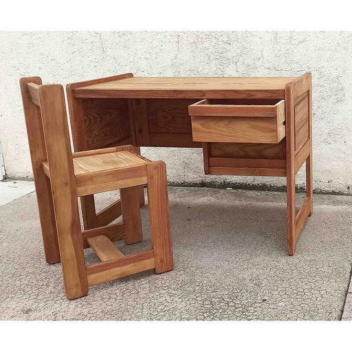 Vintage desk and chair with sled legs, 1970