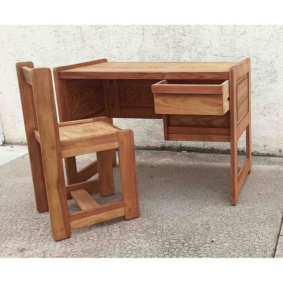 Image 1 of Vintage desk and chair with sled legs, 1970