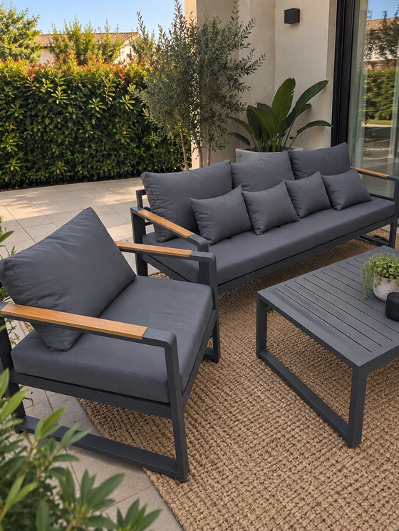 Set da Giardino Lounge in Alluminio Antracite – 4 Pezzi – Divani 3 posti, Aluminium (photo 2 of 6)