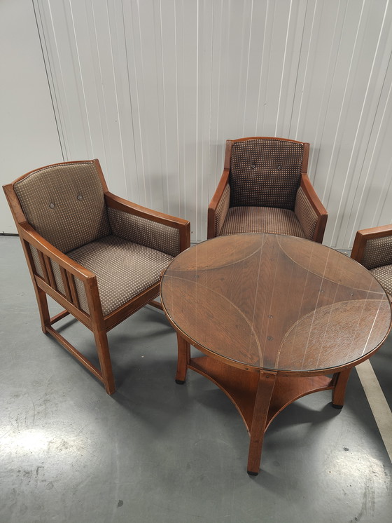 Image 1 of Art-Deco Schuitema & Zonen 3 Fauteuils + 1 Ronde Tafel