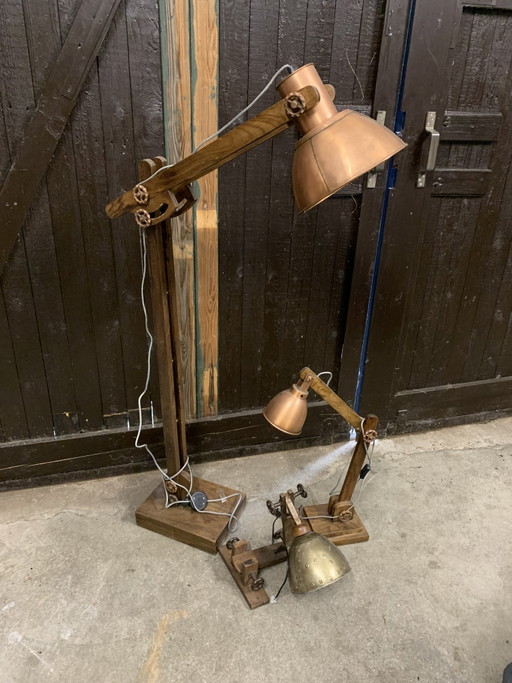 Set stoere Industriële vloerlamp, tafellamp en wandlamp