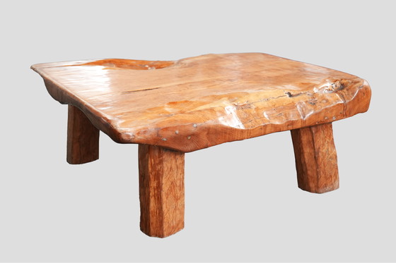 Image 1 of One-of-a-Kind Handcrafted Solid Oak Table – Organic Shape & Warm Patina