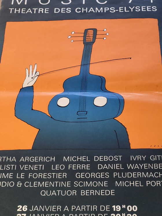 Affiche originale de Jean Michel Folon "Music 1974" France Champs Elysées – Jean-Michel Folon, Paper (photo 2 of 12)