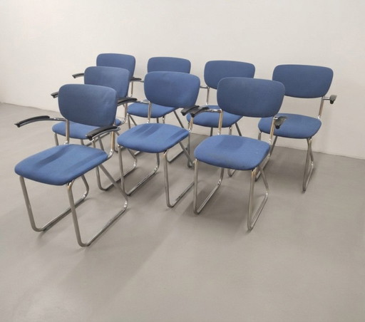Sedie con struttura tubolare Ahrend De Cirkel da 8 pezzi in stile Gispen – eetkamerstoelen, Metal, Plastic