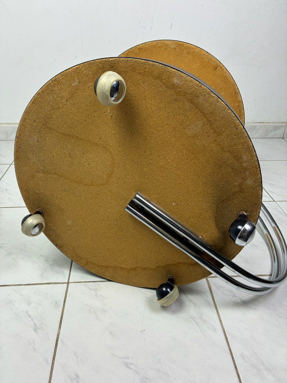 Vintage round trolley side table, Bar carts, Chrome, Plastic, Black (photo 9 of 15)