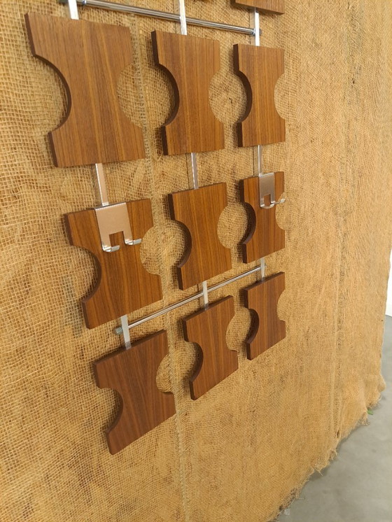 Image 1 of Porte-manteau mural en teck avec crochets chromés, n° 20