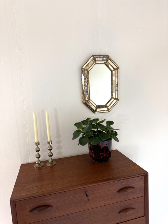 Image 1 of Vintage Octagonal mirror with gold rim ‘80s