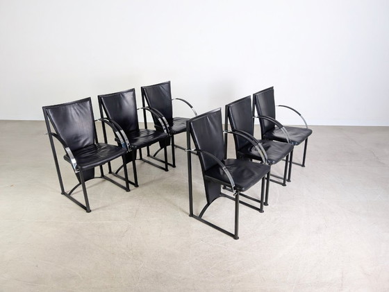 Image 1 of Set di 6 sedie originali Ronald Schmitt, sedia di design in pelle, nera