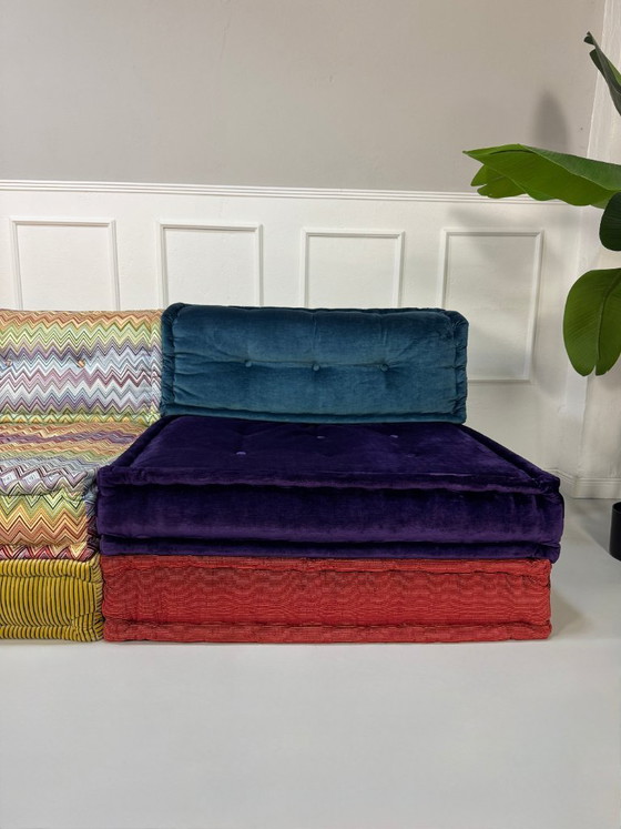 Image 1 of Roche Bobois Mah Jong Designer Sofa Stoff 3-Sitzer handgefertigt MahJong Bunt Frankreich