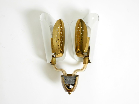 Image 1 of Very beautiful large original Mid Century Modern wall lamp made of brass and glass
