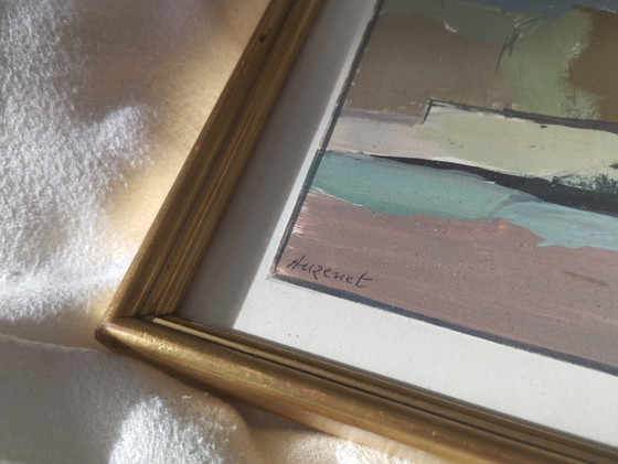 Image 1 of Hameau en hiver - Gouache signée Auzenet