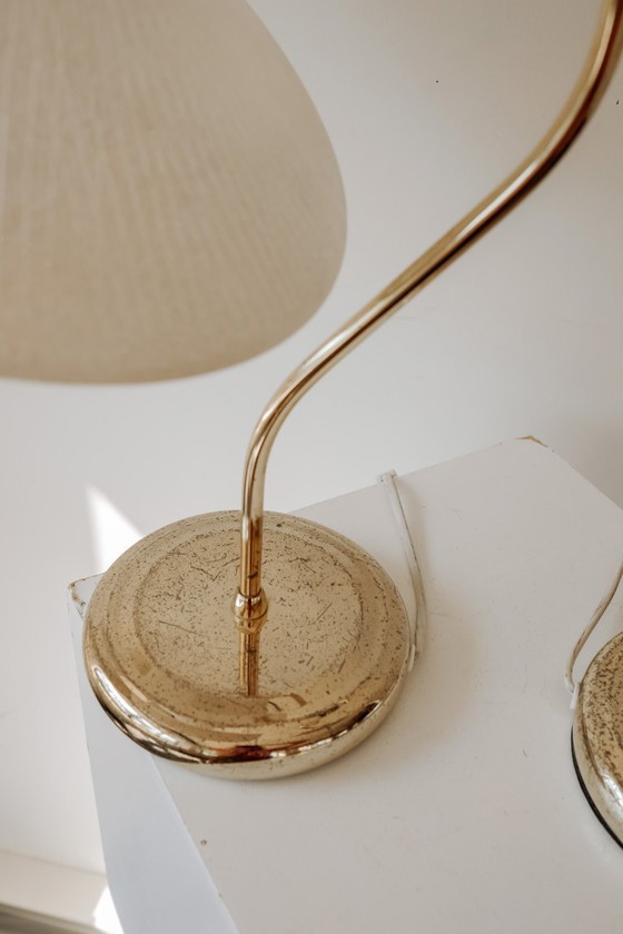 Image 1 of Set of 2 vintage brass table lamps with glass shades