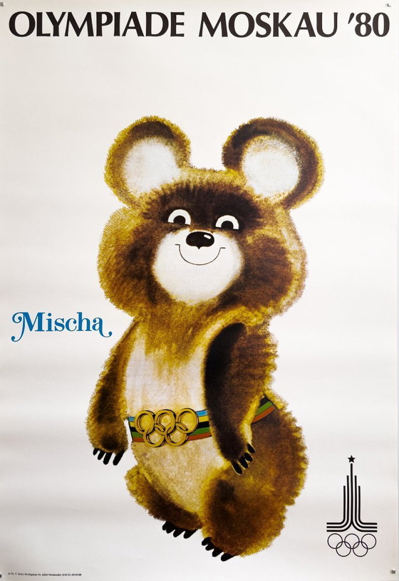 Image 1 of 🏟️ Mischa - Olympische Spelen Moskou 1980 - Originele Vintage Officiële Duitstalige Poster | 99 x 68cm