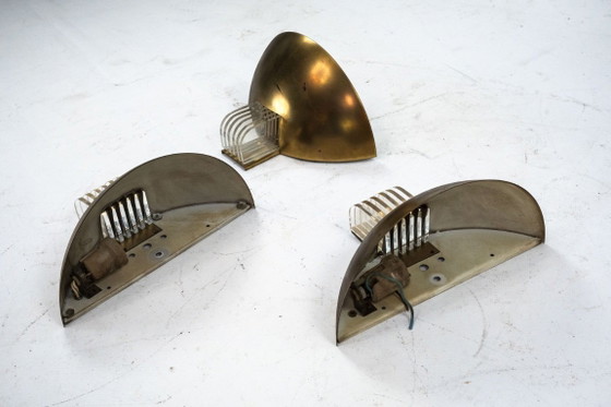Image 1 of Set of three Italian Deco-style brass wall sconces, Italy 1970s