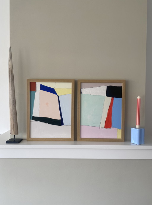 Diptych abstract paintings 30x40 including frame