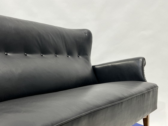 Image 1 of Black Danish Vintage Leather Cocktail Sofa