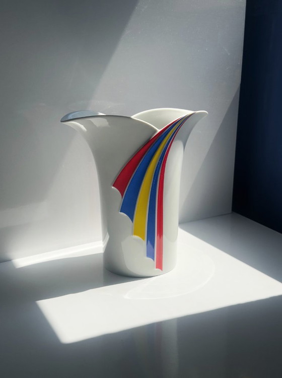 Image 1 of Thomas Postmodern Porcelain Vase Tulip Vase Tricolor Red Yellow Blue Circus Memphis 1980s Rosenthal