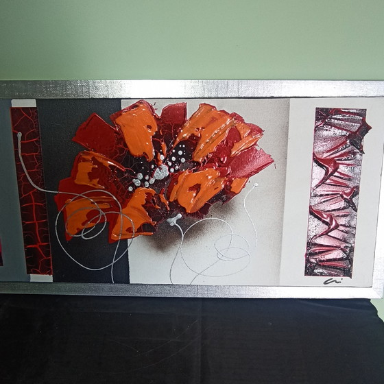 Image 1 of Pintura abstracta moderna de técnica mixta – Panorama (100x33 cm)