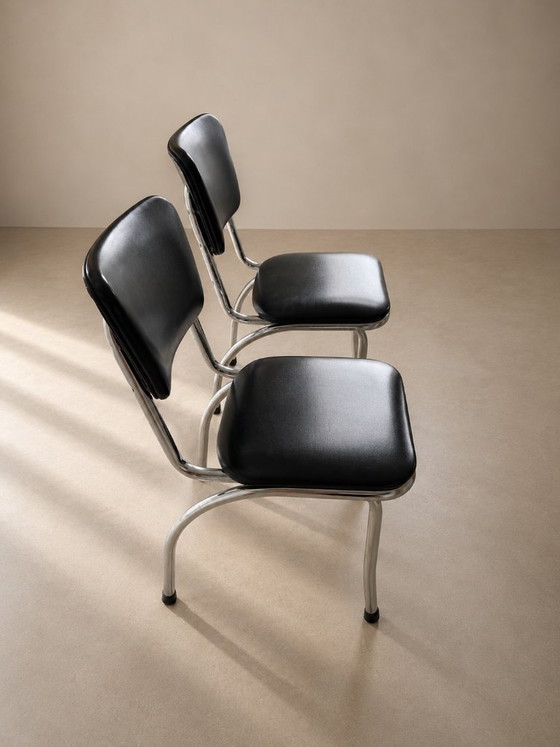 Image 1 of Set of 2 Vintage 1960s Tubular Frame Chairs Mid Century