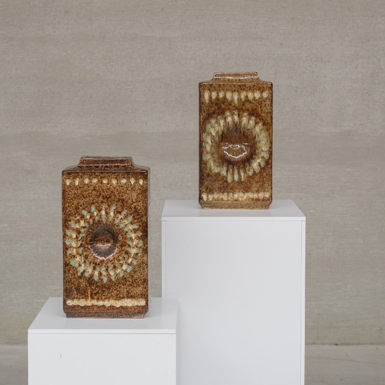 Image 1 of Paar Keramikurnen oder -vasen der Marke „Zsolnay“ aus der Mitte des 20. Jahrhunderts