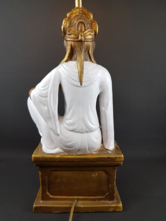 Image 1 of Vintage Mid-Century Ugo Zaccagnini Terracotta Table Lamp, Kwanyin Figure, Italian Pottery, 1950s/1960s