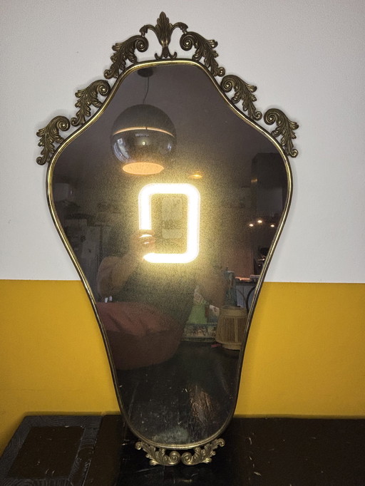 Vintage Italiaanse spiegel jaren 50 – messing – patina – Made in Italy