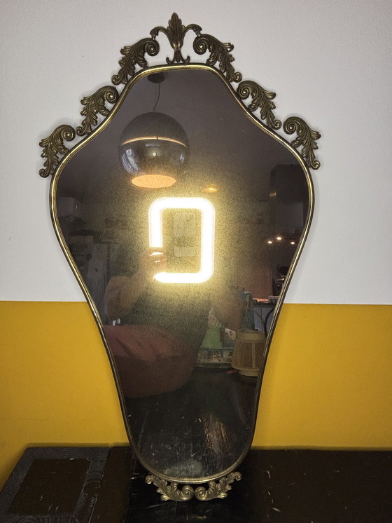 Image 1 of Vintage Italiaanse spiegel jaren 50 – messing – patina – Made in Italy