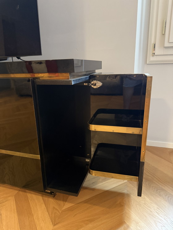 Jean Claude Mahey Black Lacquered Sideboard, France, 1970 – Roche Bobois, Bronze, Wood (photo 3 of 5)