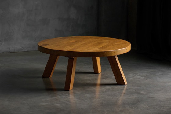 Image 1 of Brutalist Round Coffee Table in Solid Wood, France, 1960s