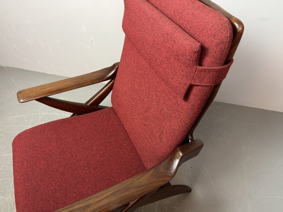 Image 1 of Mid-Century High Quality Teak Lounge Chair with Burgundy Red Fabric Upholstery Attributed to Topform, The Netherlands, 1960s.