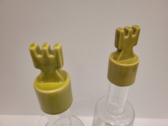 Image 1 of Paire de carafes ou vases en cristal, céramique vernissée, Maison Les Héritiers pour Roche Bobois