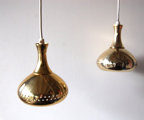 Image 1 of Pair of brass lamps/pendant lights by Hans-Agne Jakobsson, Scandinavian style