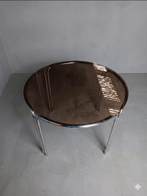 Image 1 of Vintage design eettafel - chroom & rookglas