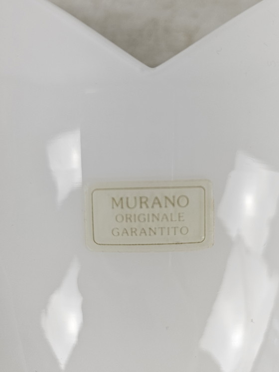 Image 1 of Ensemble de trois appliques murales en verre blanc italien de Murano et support chromé