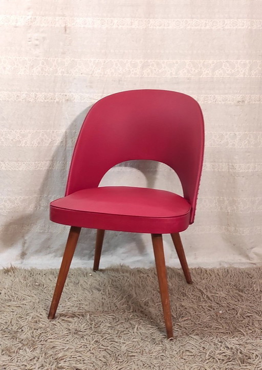 Sedia da cocktail in legno e similpelle rossa di Thonet - anni '50/'60