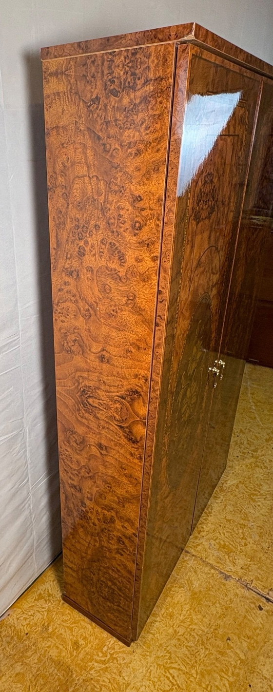 Image 1 of Vintage Hollywood-Style Italian Walnut-Effect Dressing Table / Cabinet   Glamorous • Mirrored Interior • Stylish Storage Add a t