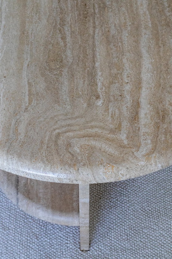 Vintage Travertin Salontafel Set - Postmodern Italiaans Design, Travertine, Beige, Mid Century Modern (foto 3 van 7)