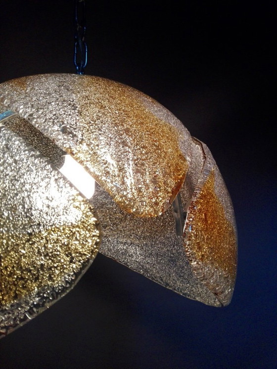 Image 1 of Rara lampada a sospensione in vetro soffiato a mano e cromo di Murano degli anni '60.