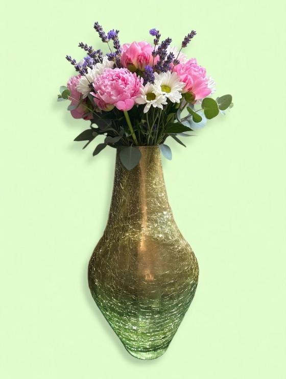 Image 1 of Vintage German studio glass vase – Ingrid Glass yellow crackle