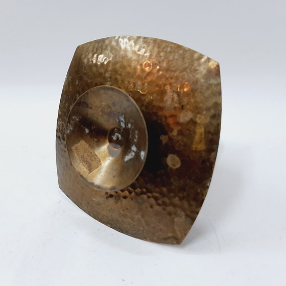 Image 1 of Vintage Wrought Brass Candle Holder & Large Candle