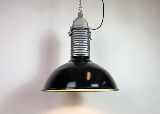 Image 1 of Grote industriële hanglamp van zwart emaille van Philips, jaren 60.